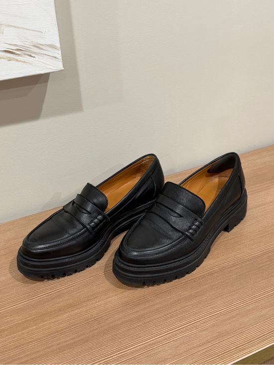 Sezane Shoes - Sézane Albane Black Smooth Leather Lug Sole Platform Penny Loafers Sz 37 School